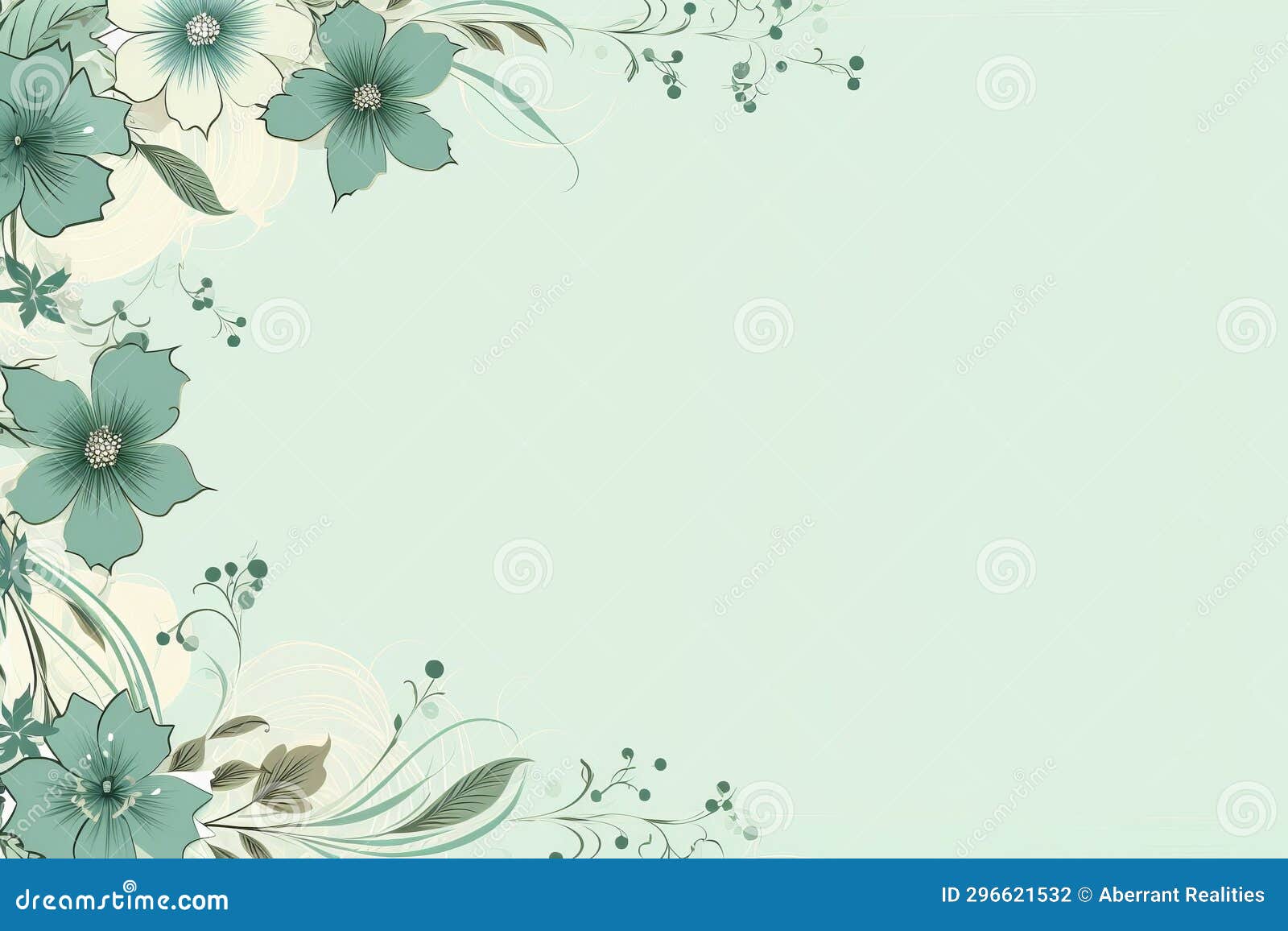 A Floral Background with Green and White Flowers Stock Illustration
