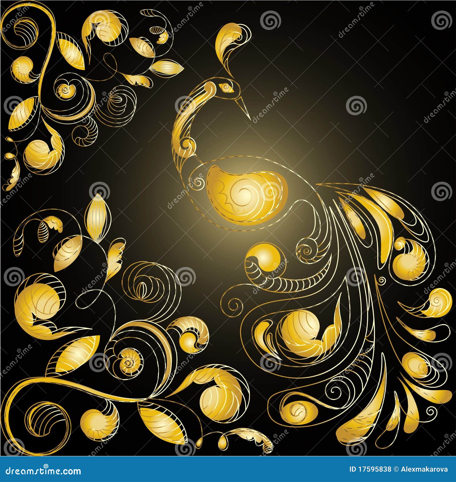 Floral Background with Peacock in Gold Stock Vector Illustration of