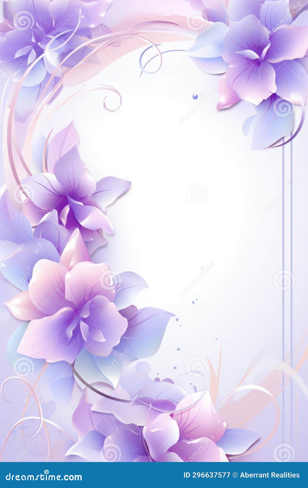Floral Background with Purple Flowers on a White Background Stock