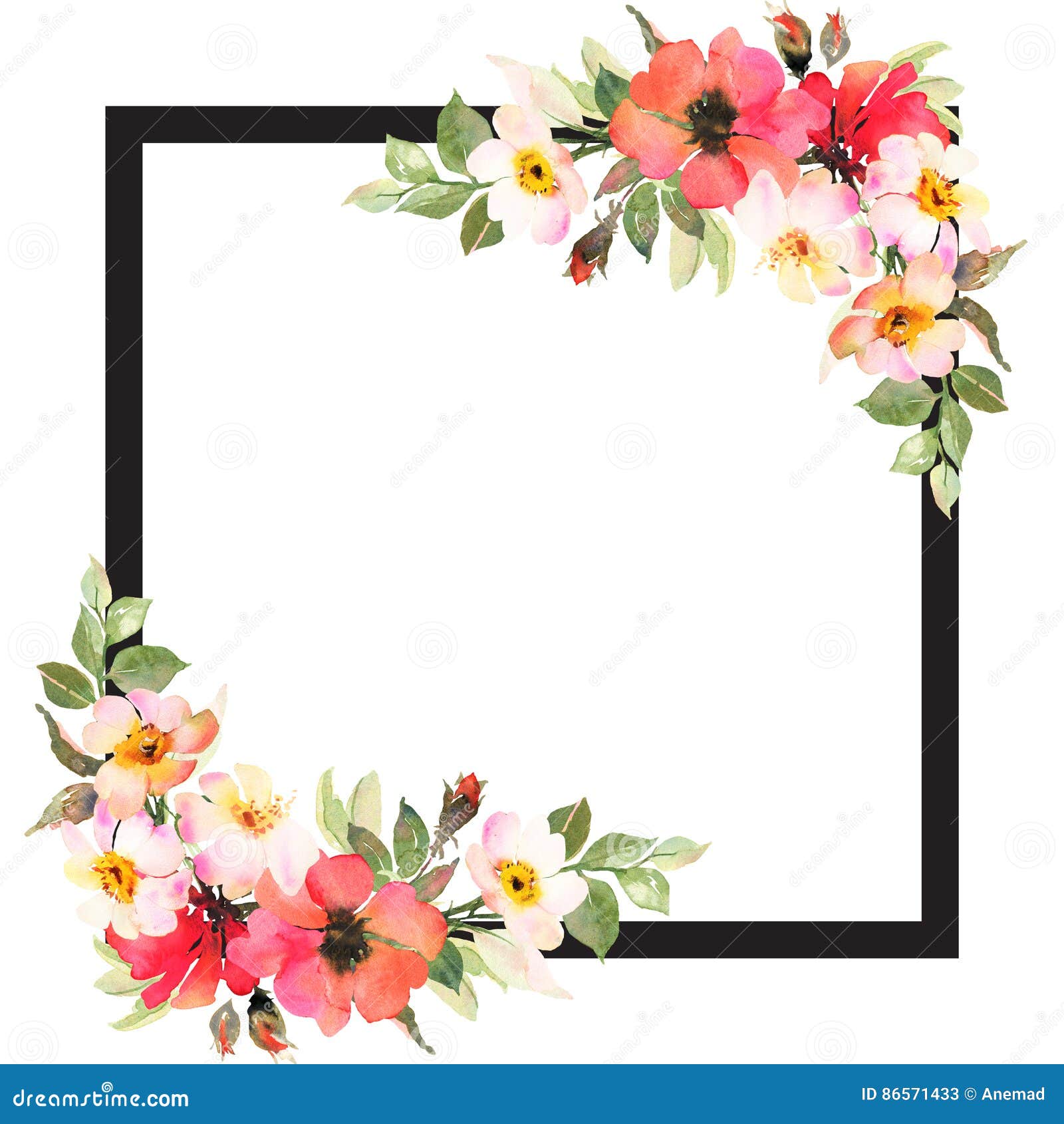 Floral Background Template With Roses And Black Frame Stock Illustration Illustration Of French Card 86571433