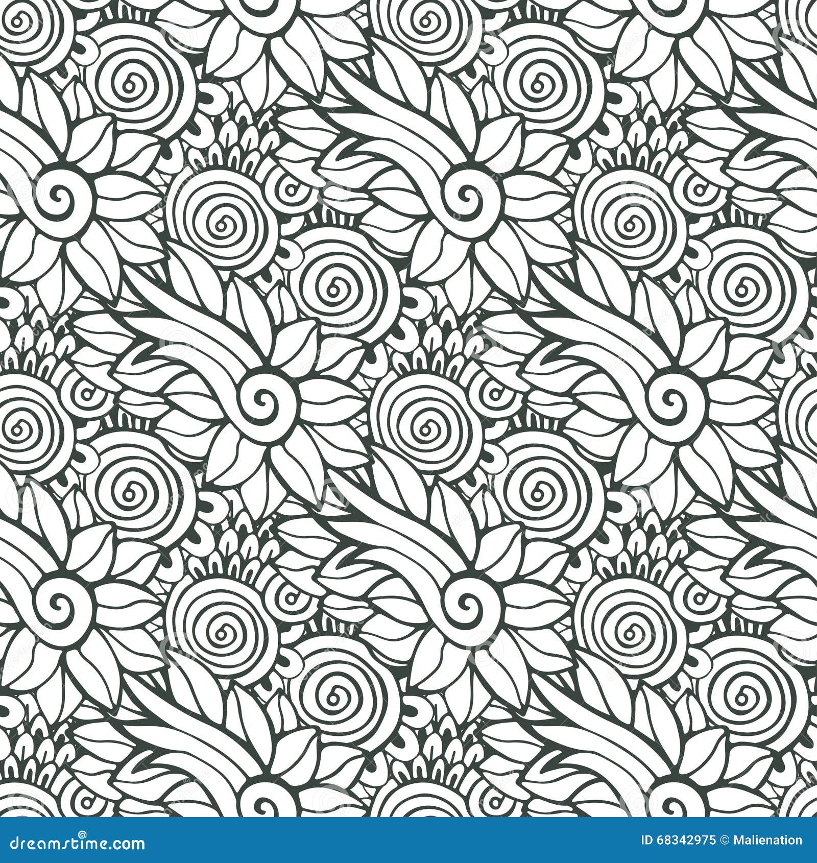 Floral Background In Vector For Coloring Book Page Or Textile Design