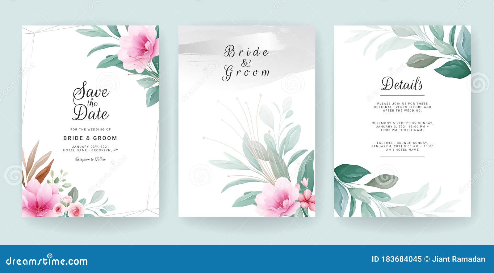 Floral Background. Wedding Invitation Card Template Set with Flowers and  Watercolor Decoration for Save the Date, Greeting, Poster Stock Vector -  Illustration of elegant, cover: 183684045