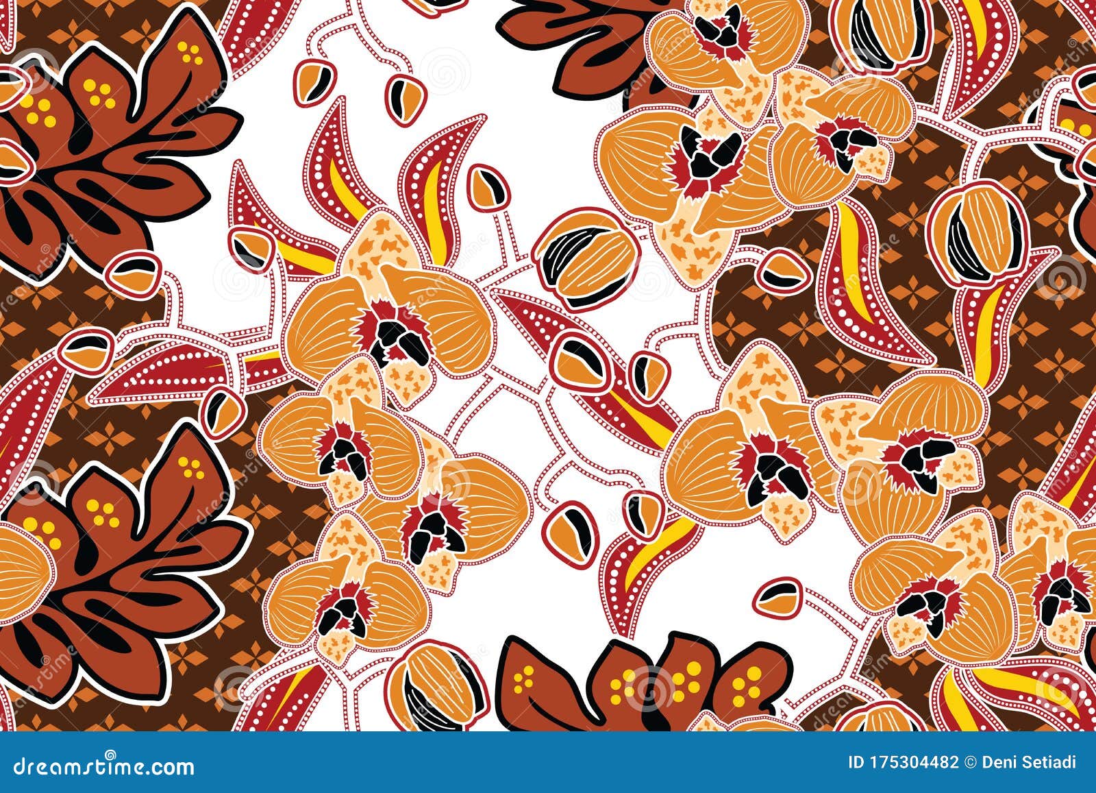 Floral Batik Motif Vector Illustration Stock Vector - Illustration of ...