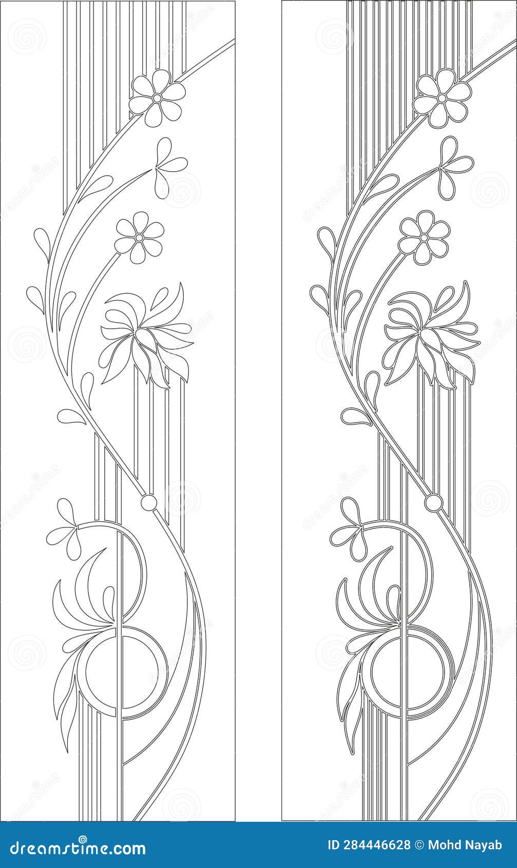 Floral Border Glass Design Sandblasting Acid Etching Vector Stock ...