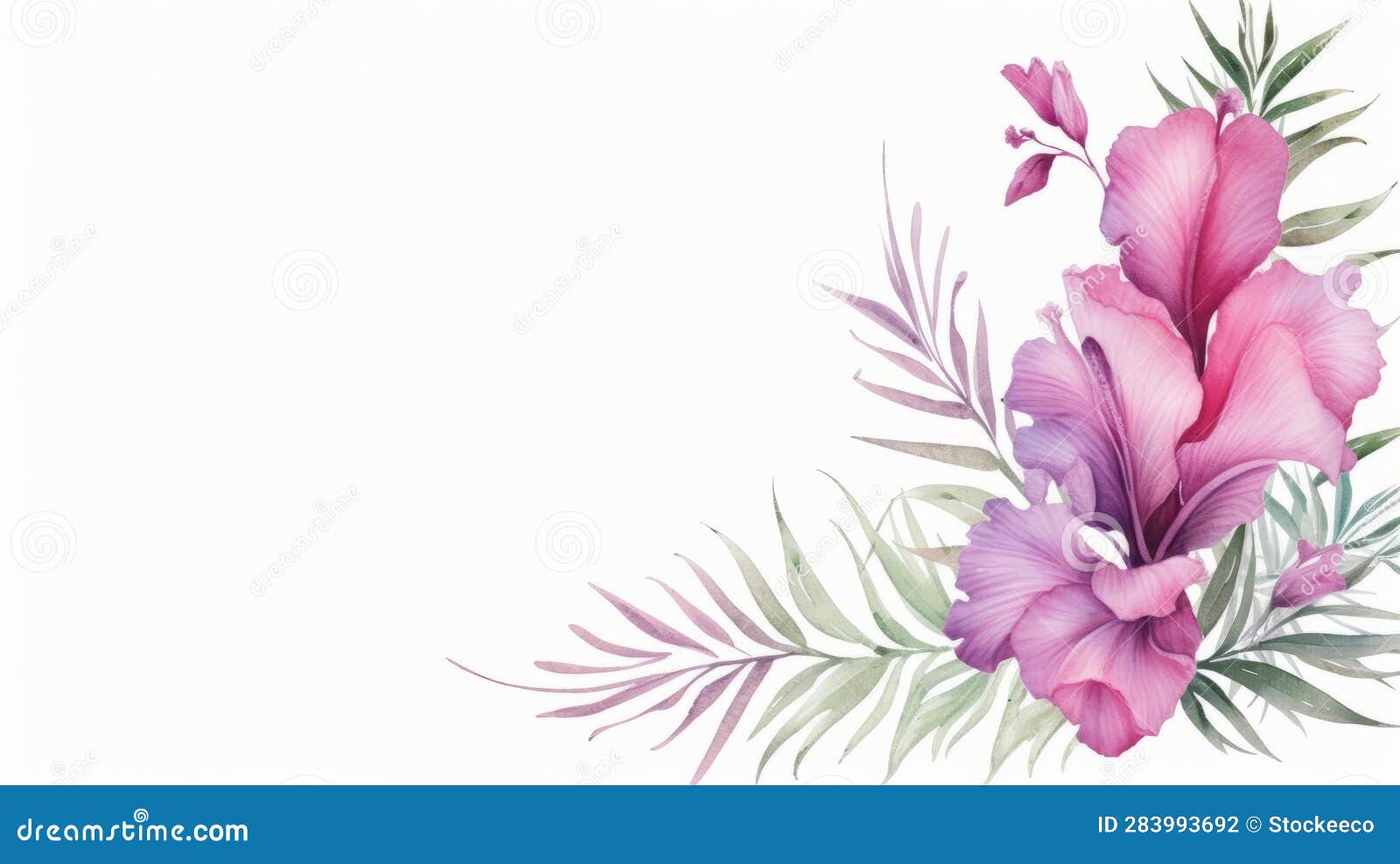 floral border with purple irises and leaves 