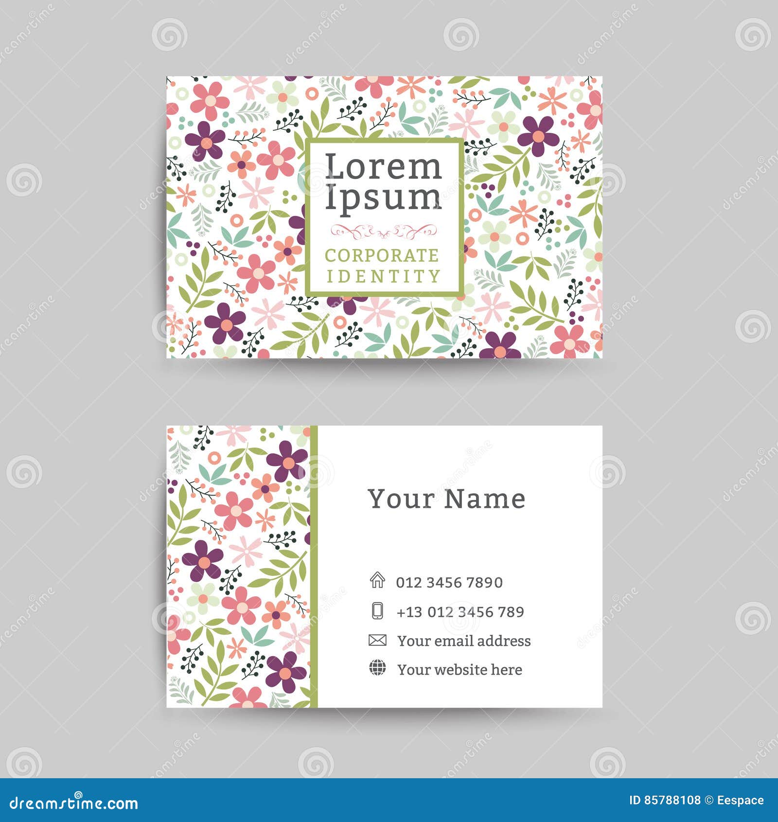 Floral Name Card And Collect Stamps Vector Illustration CartoonDealer