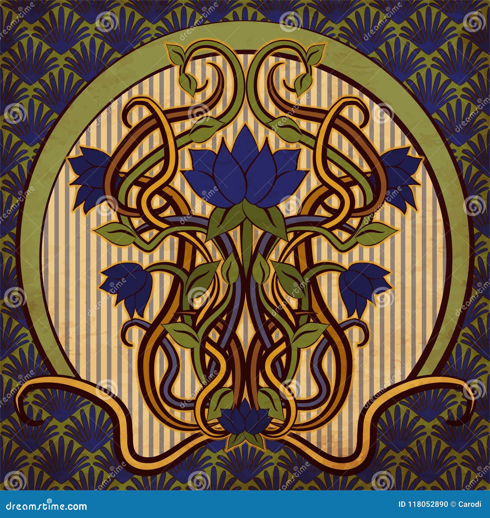 Floral Card Pattern in Art Nouveau Style, Vector Stock Vector ...