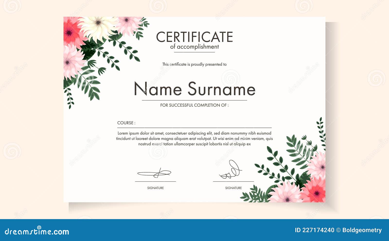 Floral Certificate Template Delicate Romantic Flowers for Workshop For Workshop Certificate Template