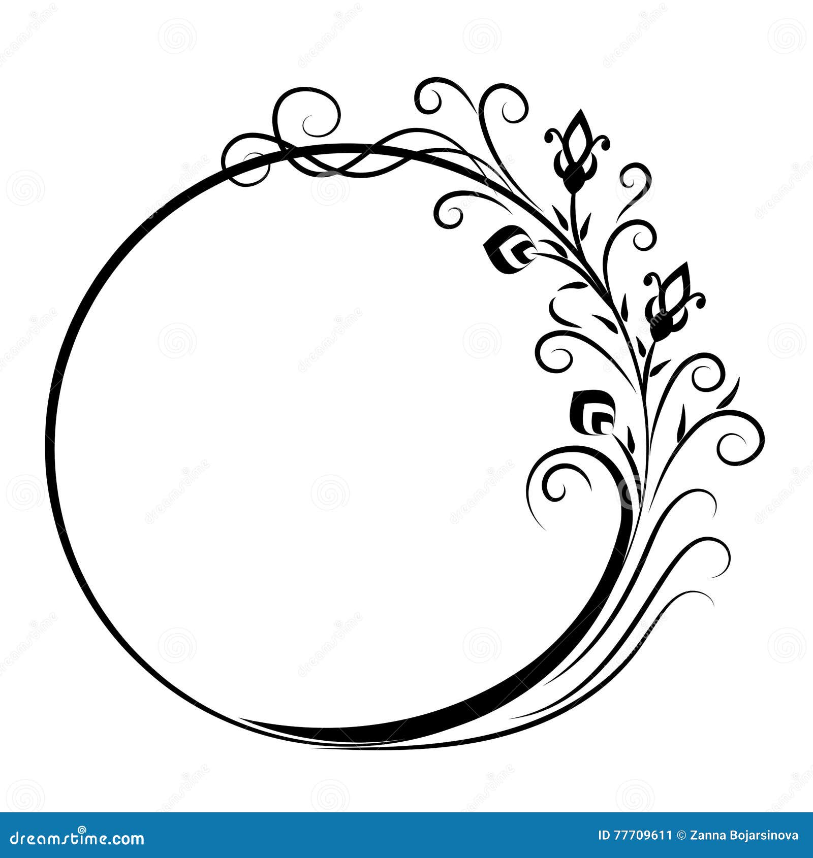 Simple ornate round frame floral design Royalty Free Vector