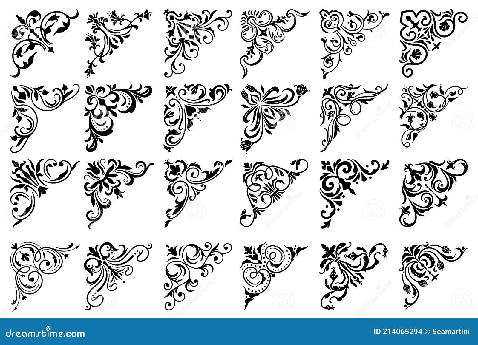 Floral Corners with Victorian Flourishes Stock Vector - Illustration of ...