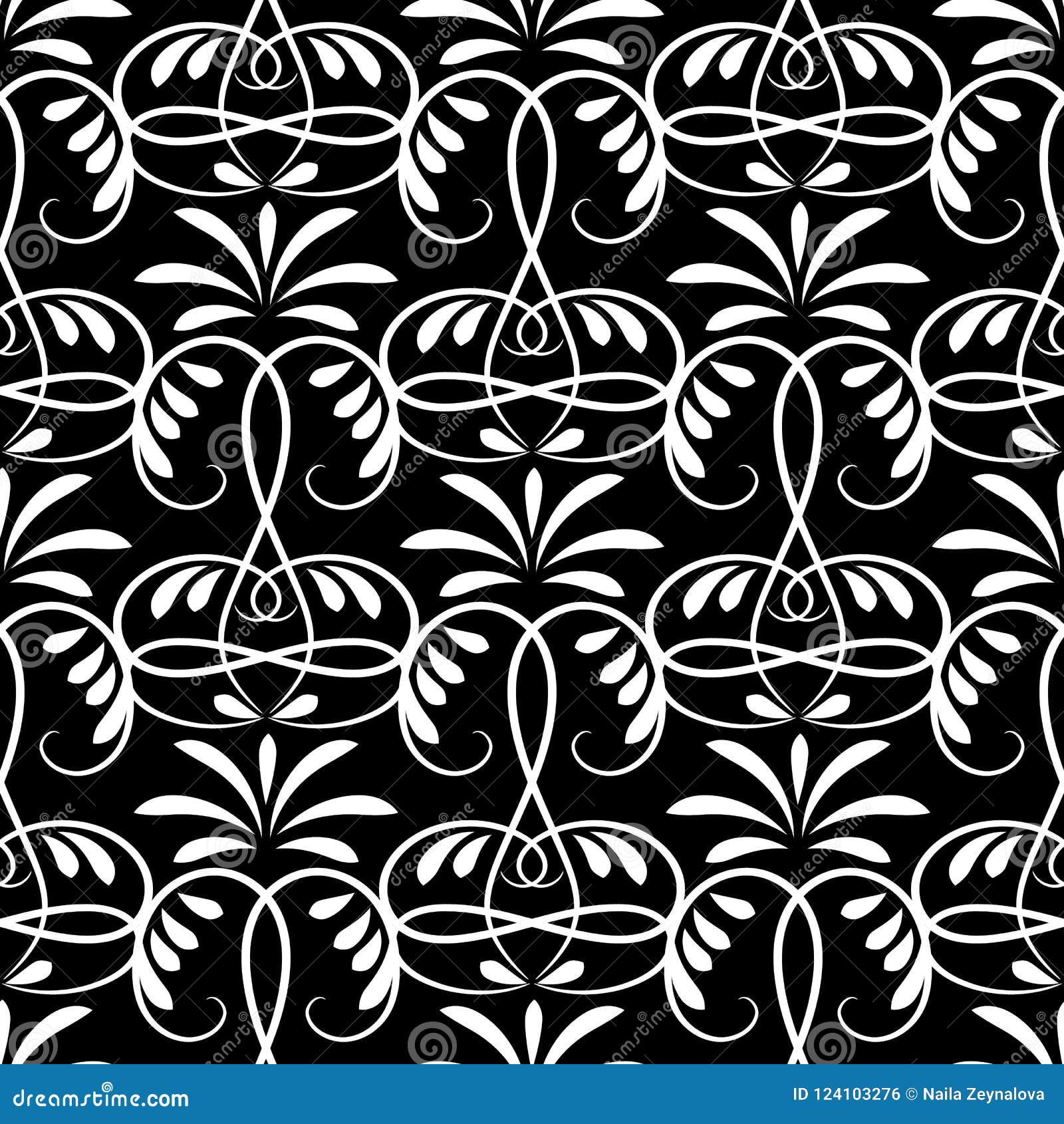 Download Floral Damask Vector Seamless Pattern. Stock Vector - Illustration of drawn, monochrome: 124103276