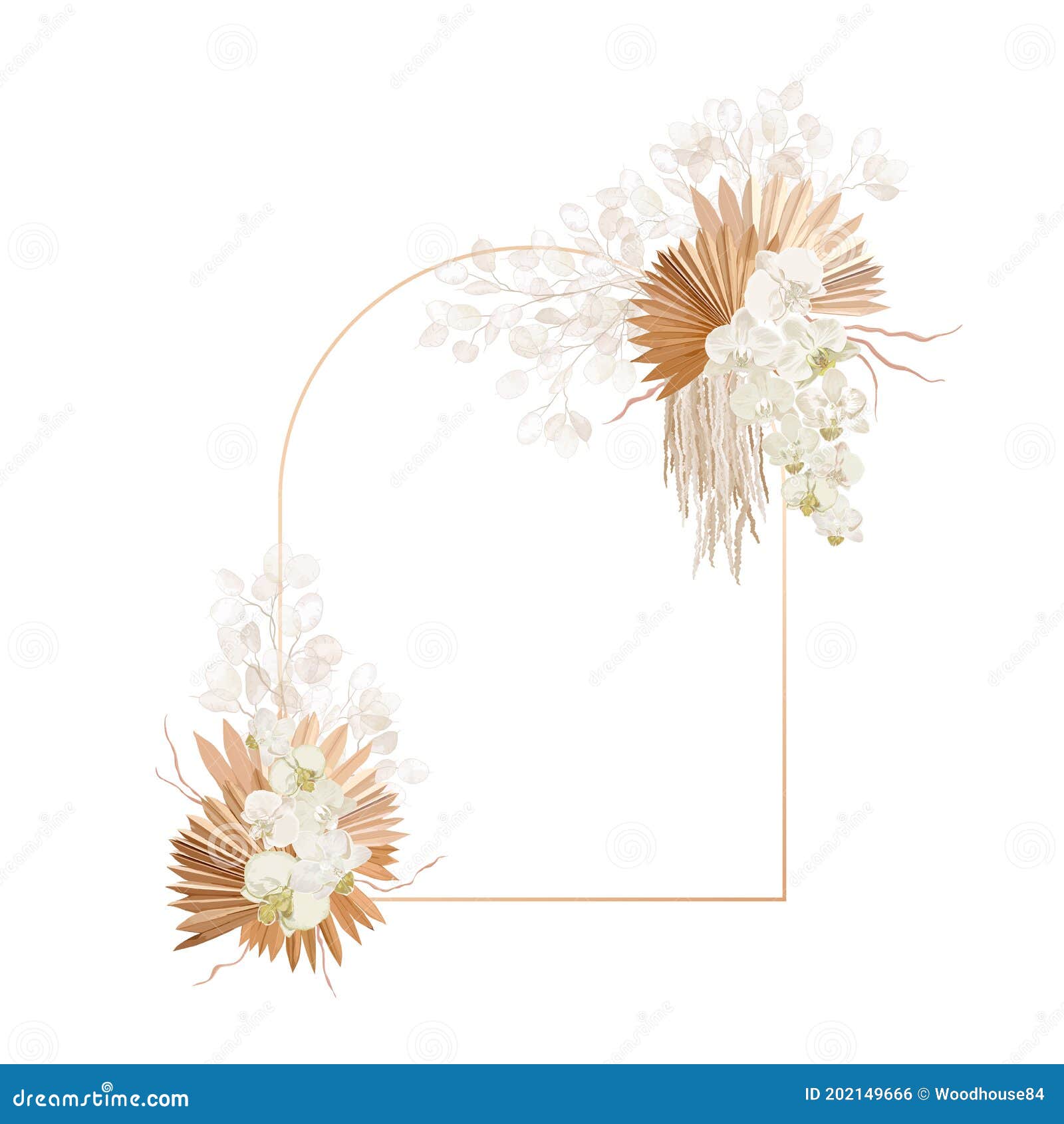 floral decoration  frame. dried lunaria, orchid, pampas grass wedding wreath. exotic dry flowers