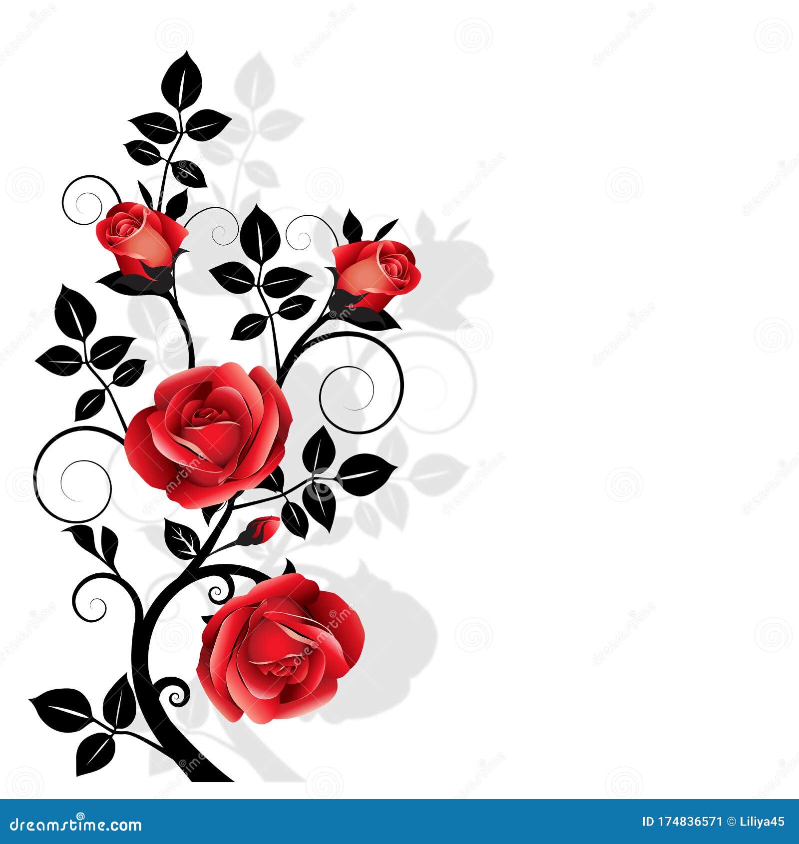 Floral Decorative Ornament with Red Roses Stock Illustration