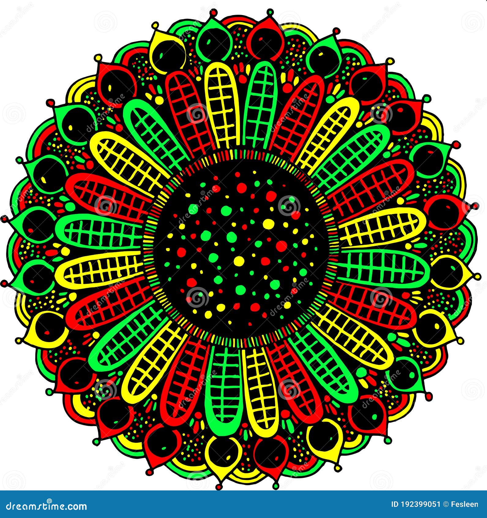 floral doodle mandala. line rastafari colores zendoodle drawing. mindfulness artwork.  