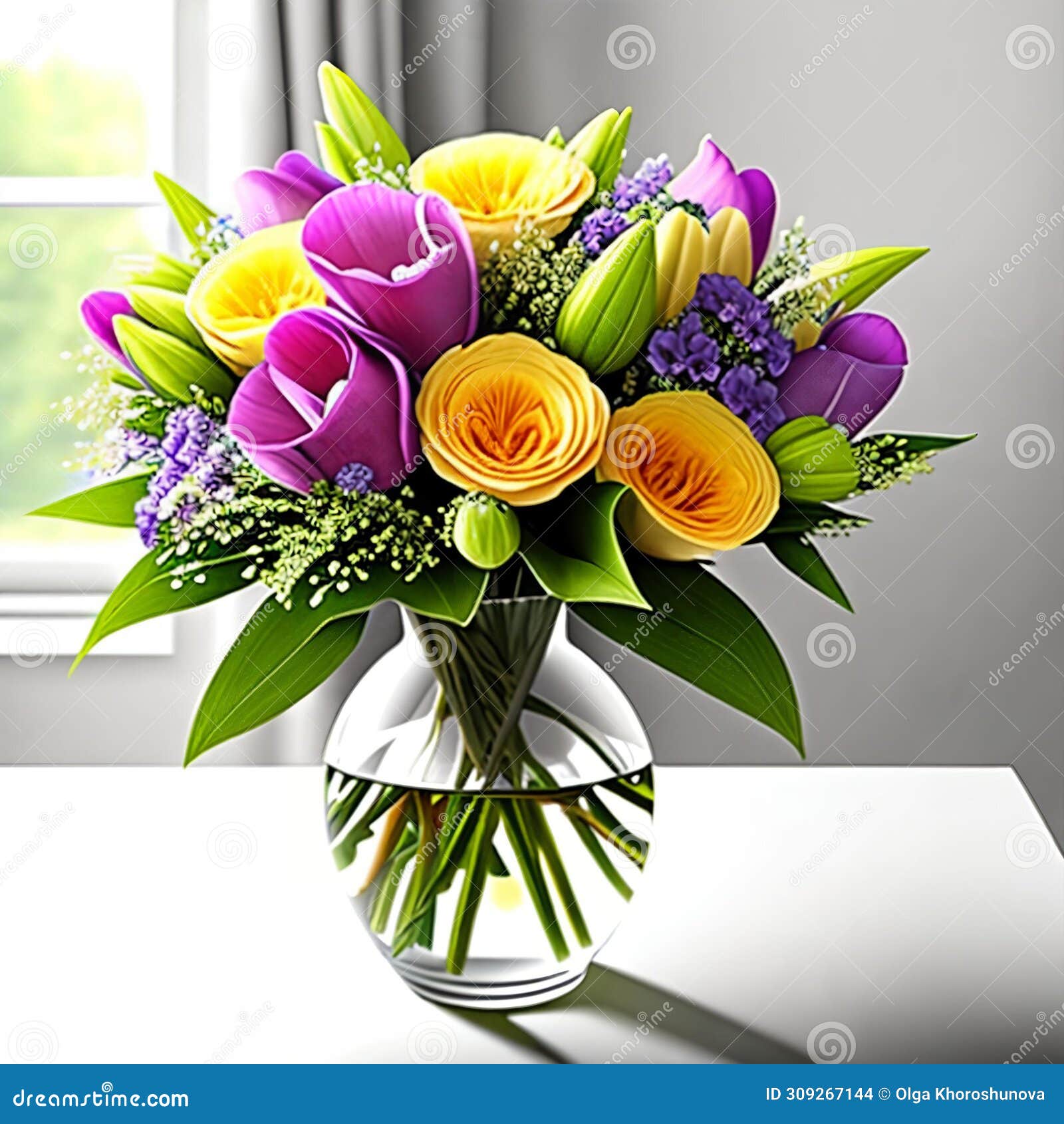floral elegance. a vibrant bouquet of spring flowers arranged in a stylish vase