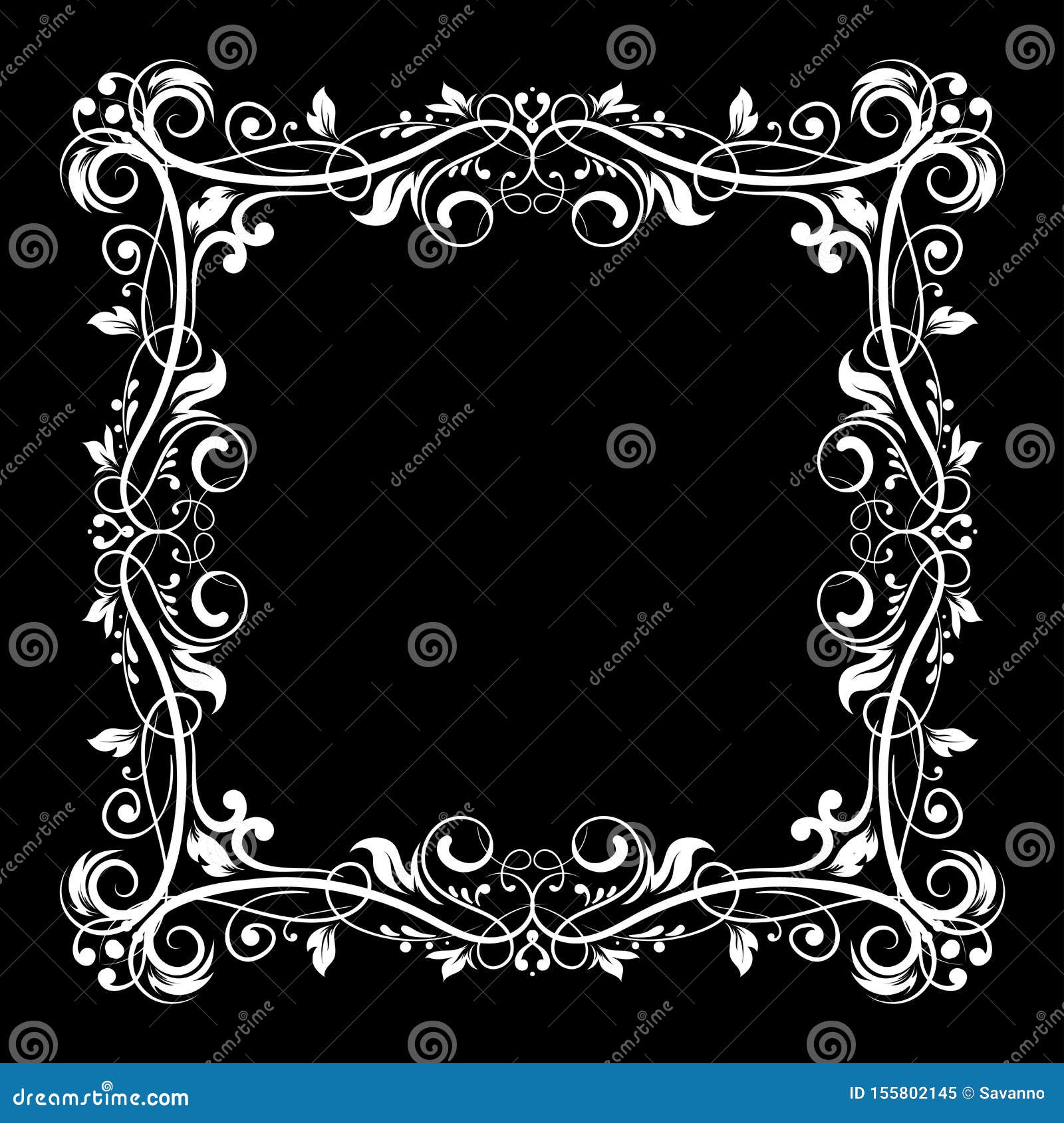 Download Floral Frame. Decorative Square Border On Black Background ...