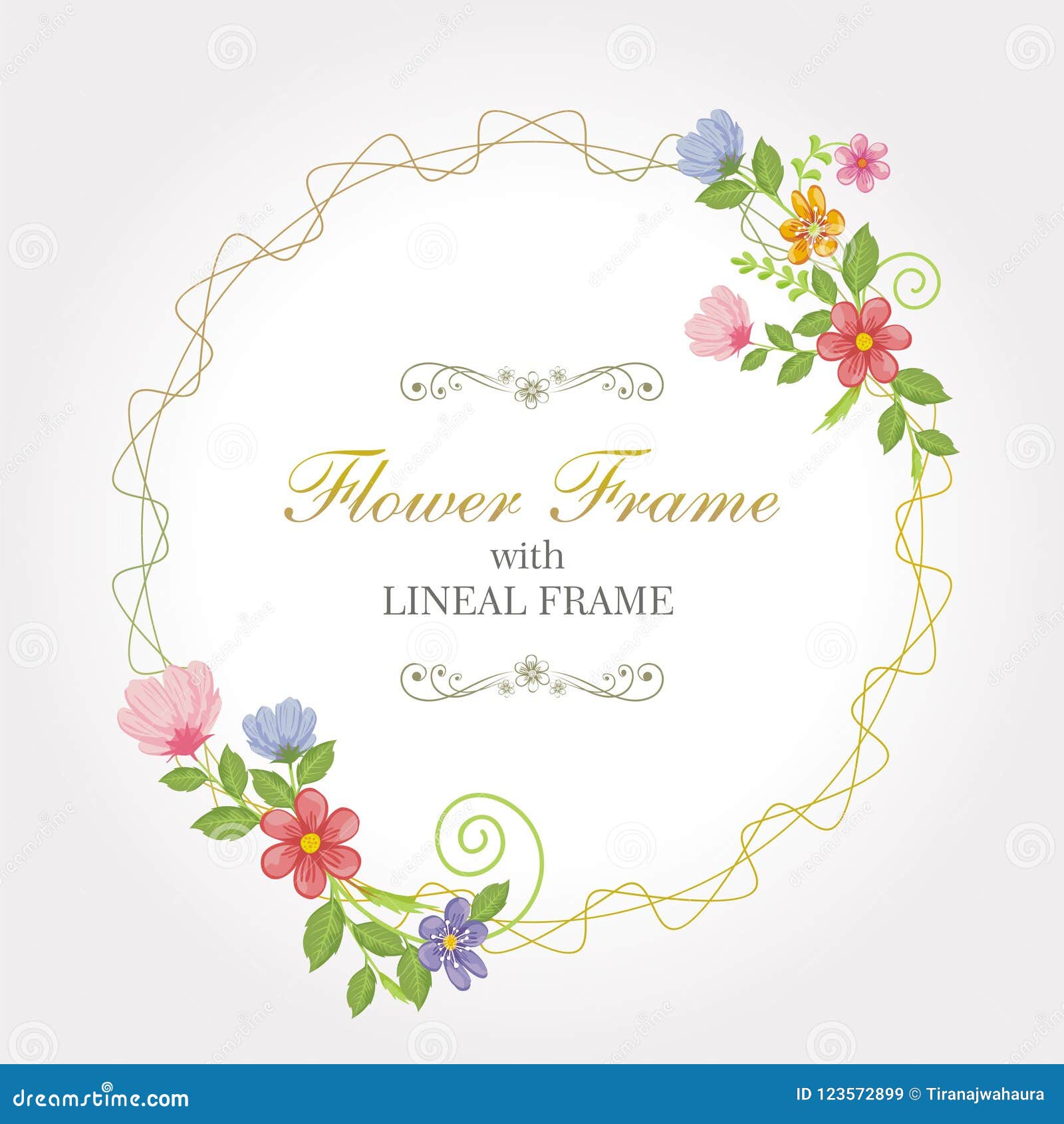 floral frame with golden lineal  