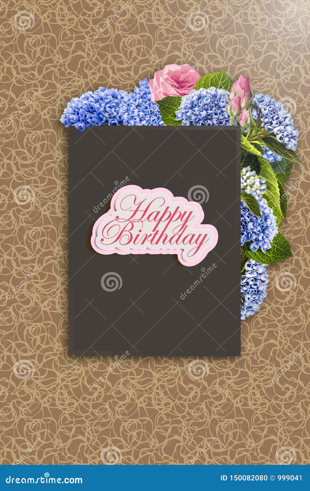 Happy Birthday - Card. Floral Frame with Hydrangea, Rose and ...