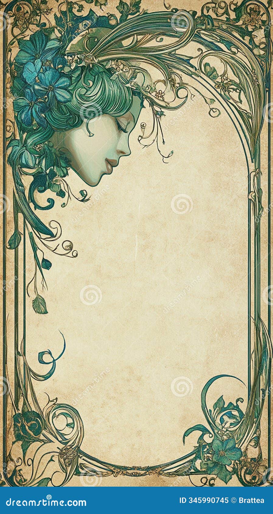 floral frame in the style of art nouveau, vertical banner for instagram story, reel or tiktok