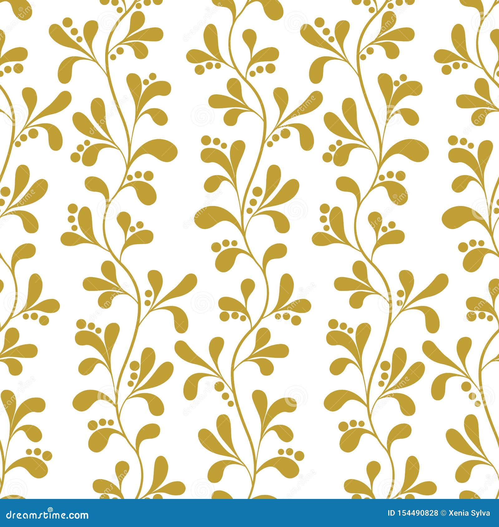 Floral Gold Seamless Pattern With Branches And Leaves Stock Vector