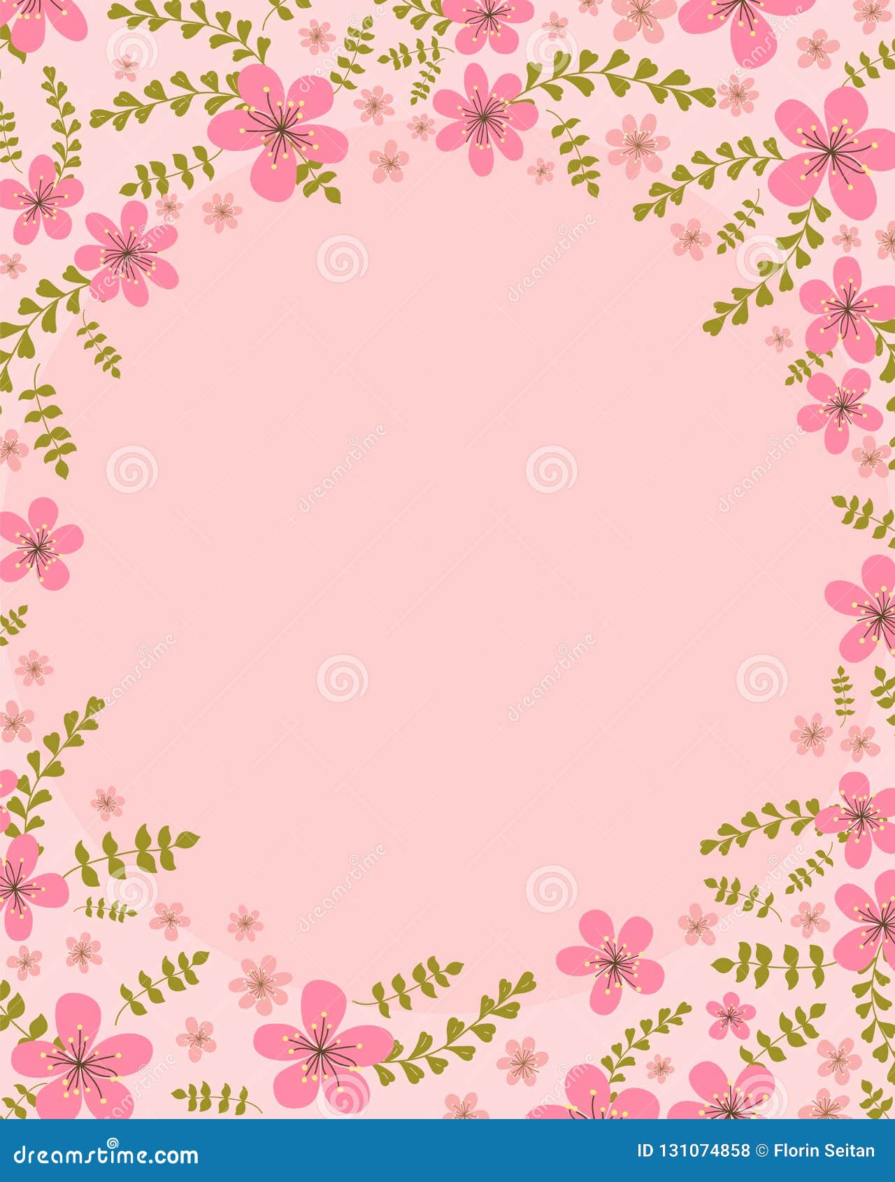 Floral Invitation Card Template Design, Cherry Blossom Flowers with Pink  Circle Frame on Rose Background, Vintage Style. Vector Il Stock  Illustration - Illustration of bruxelles, brussels: 131074858