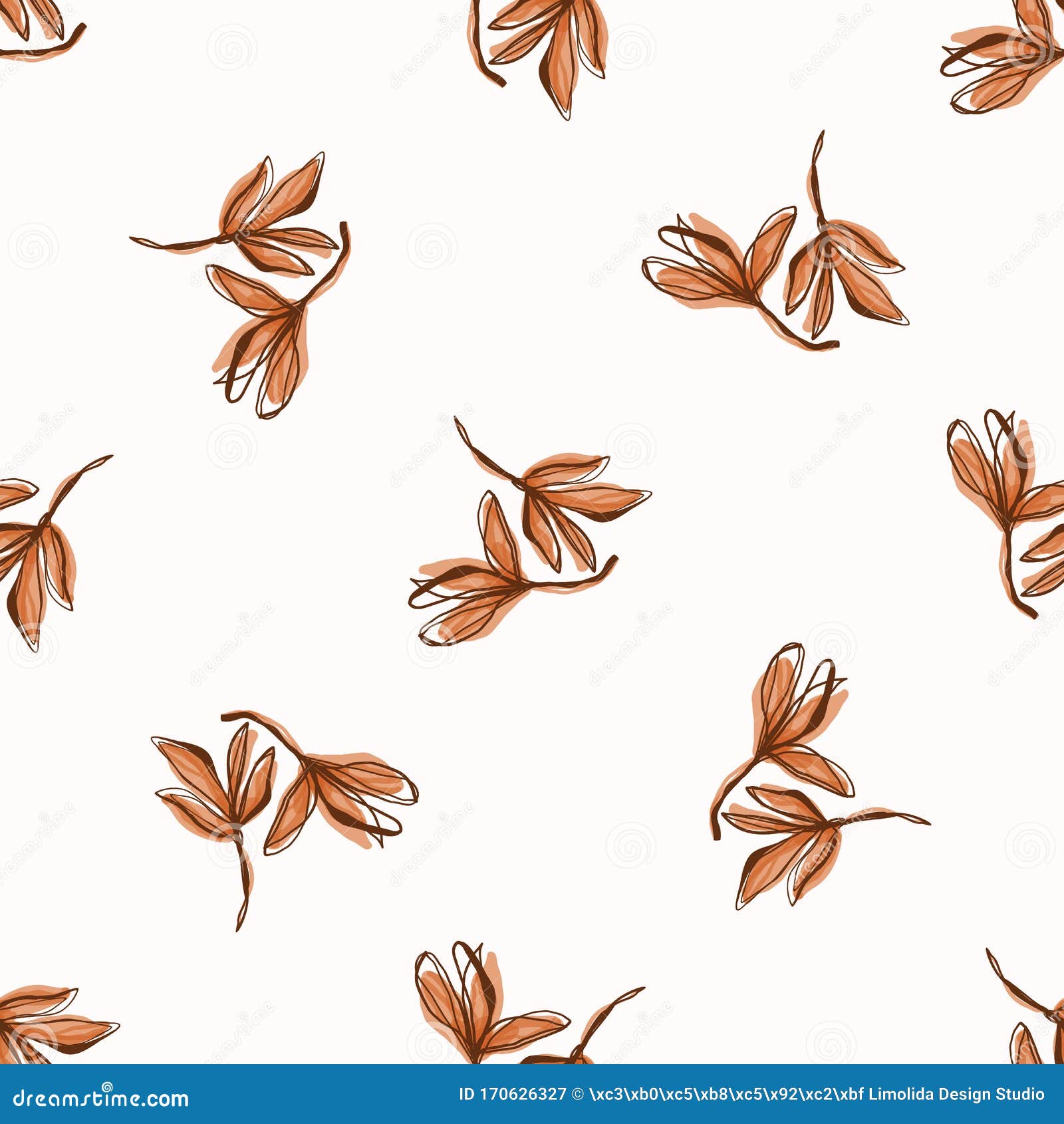 Floral Leaf Motif Watercolor Background. Seamless Vector Pattern Brown