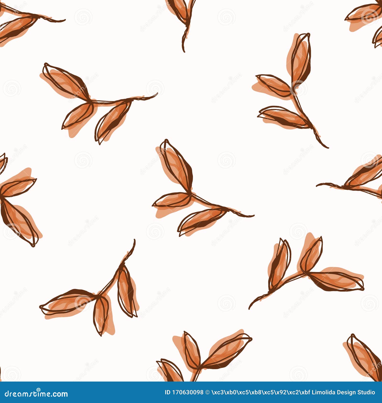 Floral Leaf Motif Watercolor Background. Seamless Vector Pattern Brown