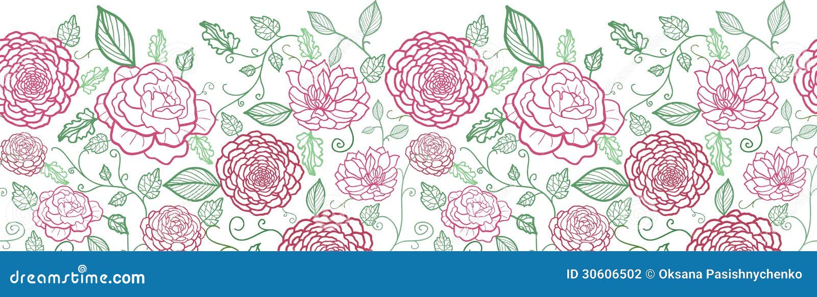 Download Floral Line Art Horizontal Seamless Pattern Stock ...