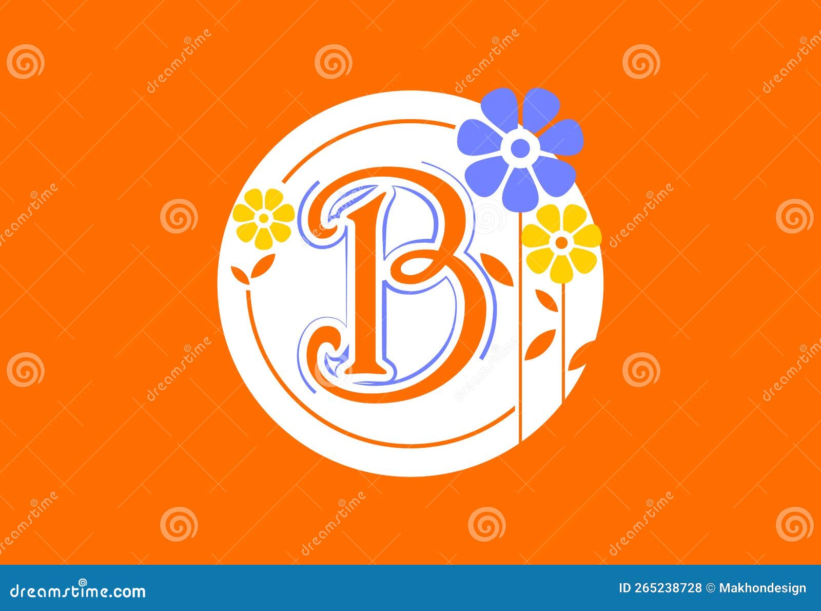 Floral Monogram Letter B. Initial Alphabet with Botanical Elements. Floral Alphabet Vector