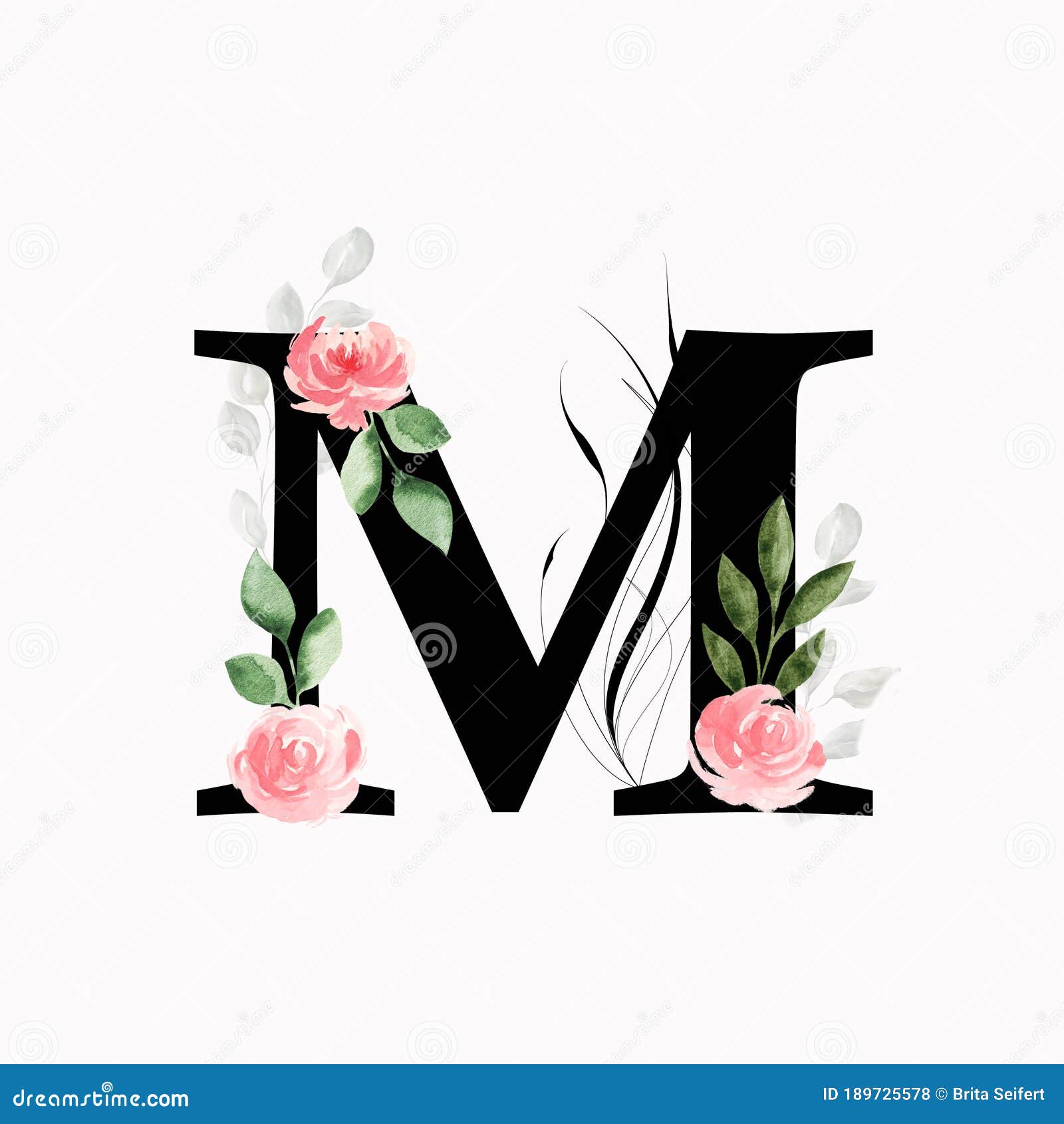 FLORAL- monogram letter m