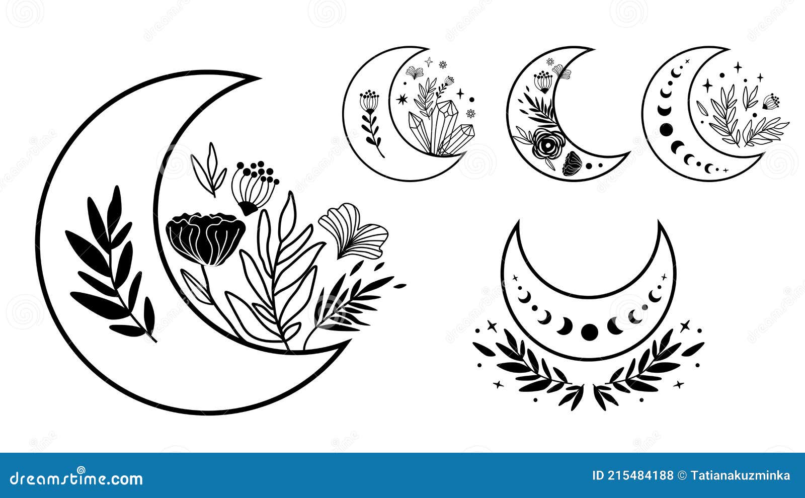 Moon crescent icons. Different shapes of moon. Vector illustration