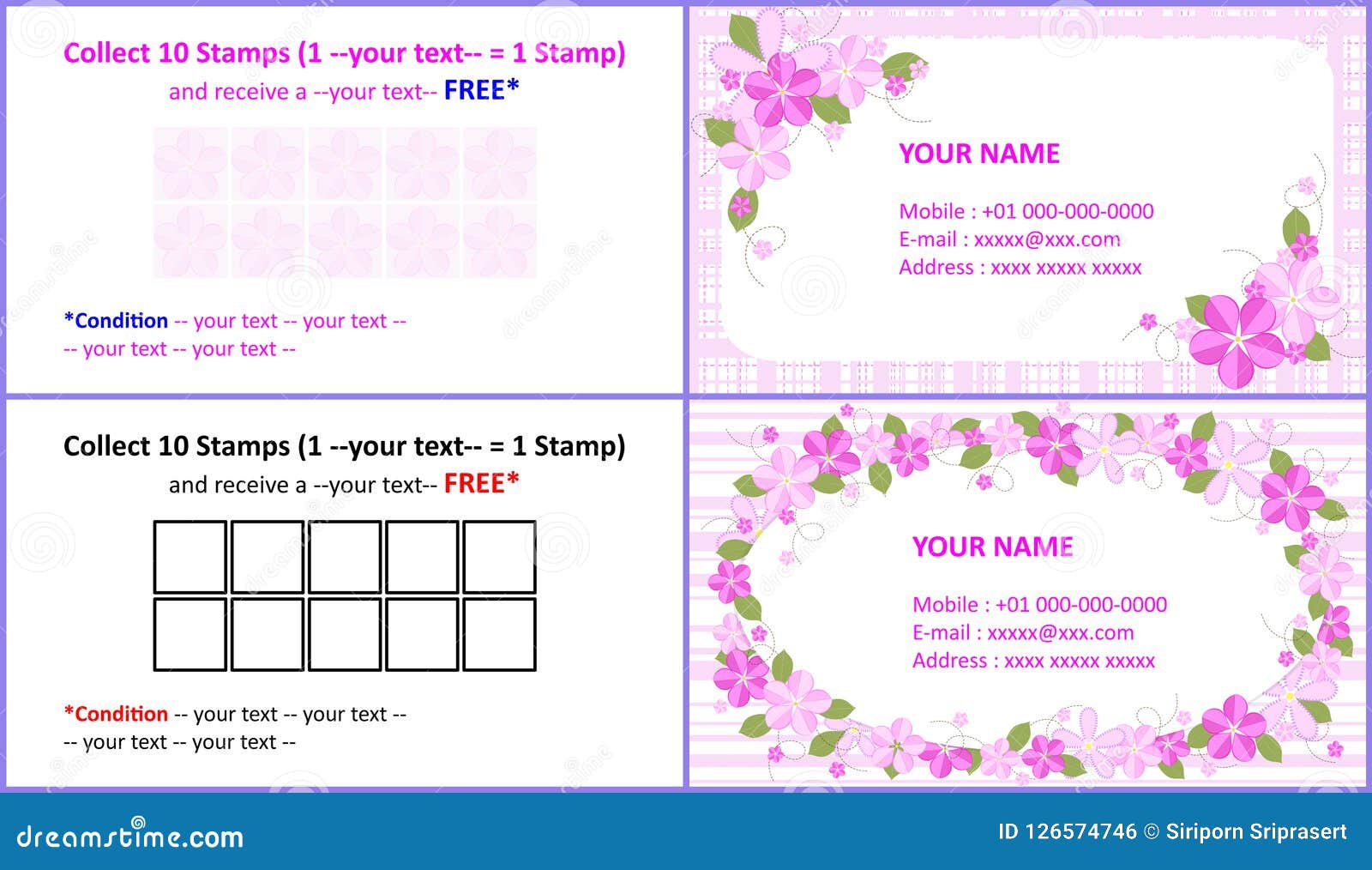 floral name card and collect stamps