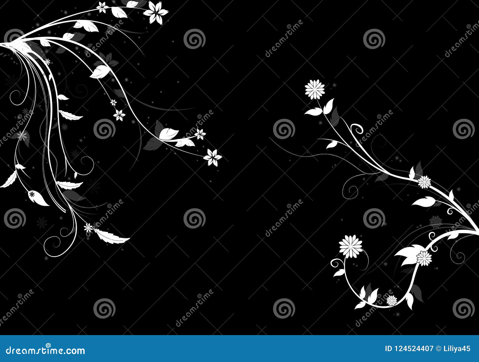 Floral Ornament on Black Background Stock Illustration Illustration