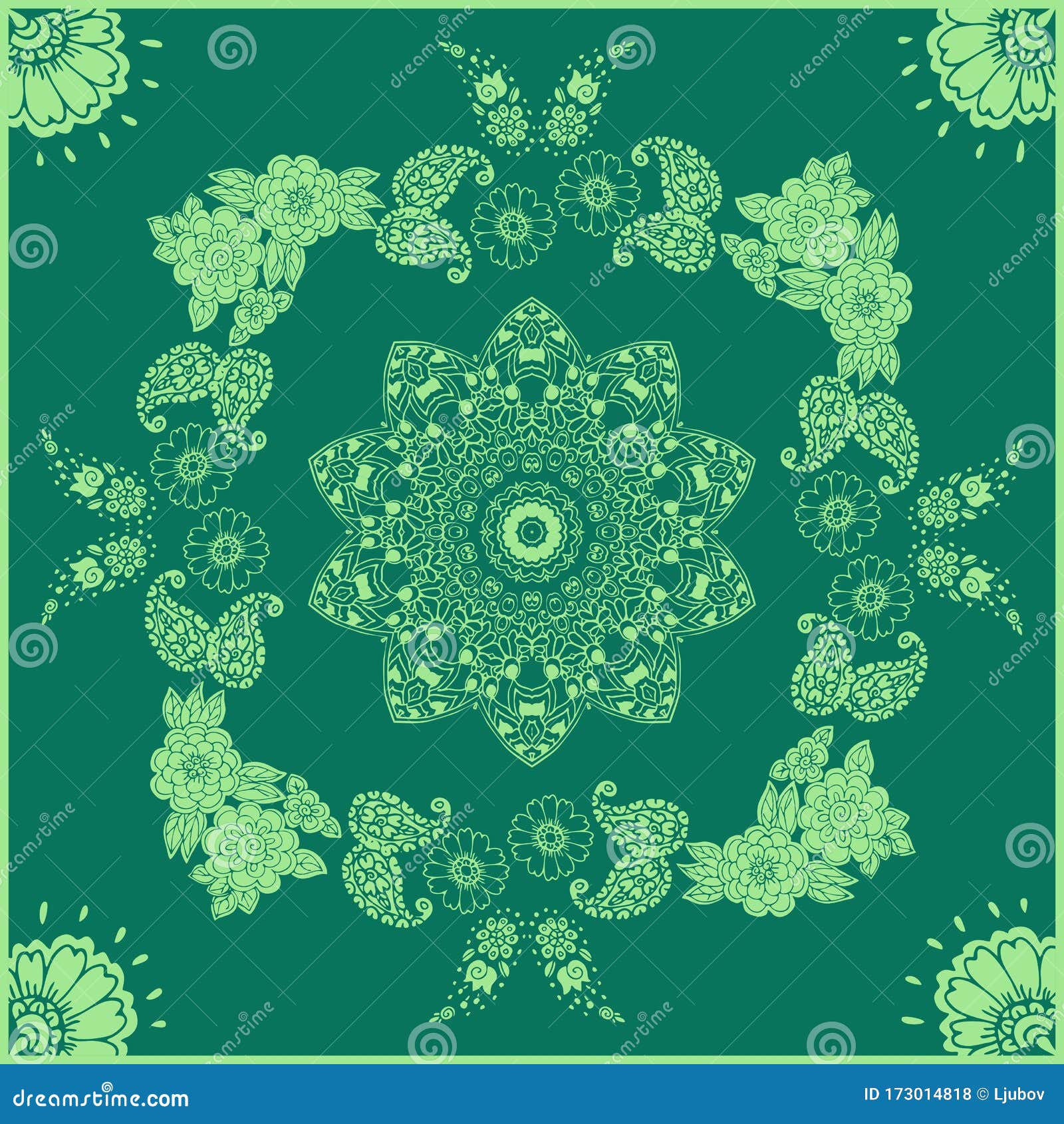 Green Floral Print Bandana