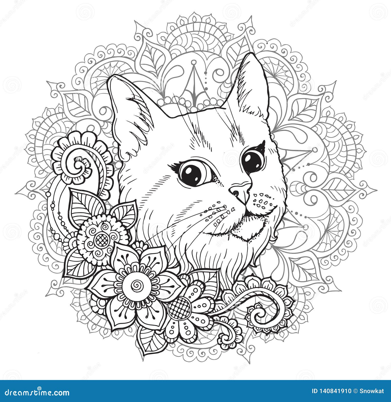 The Cat And The Mandala Coloring Book Stock Vector Illustration Of Coloring Funny