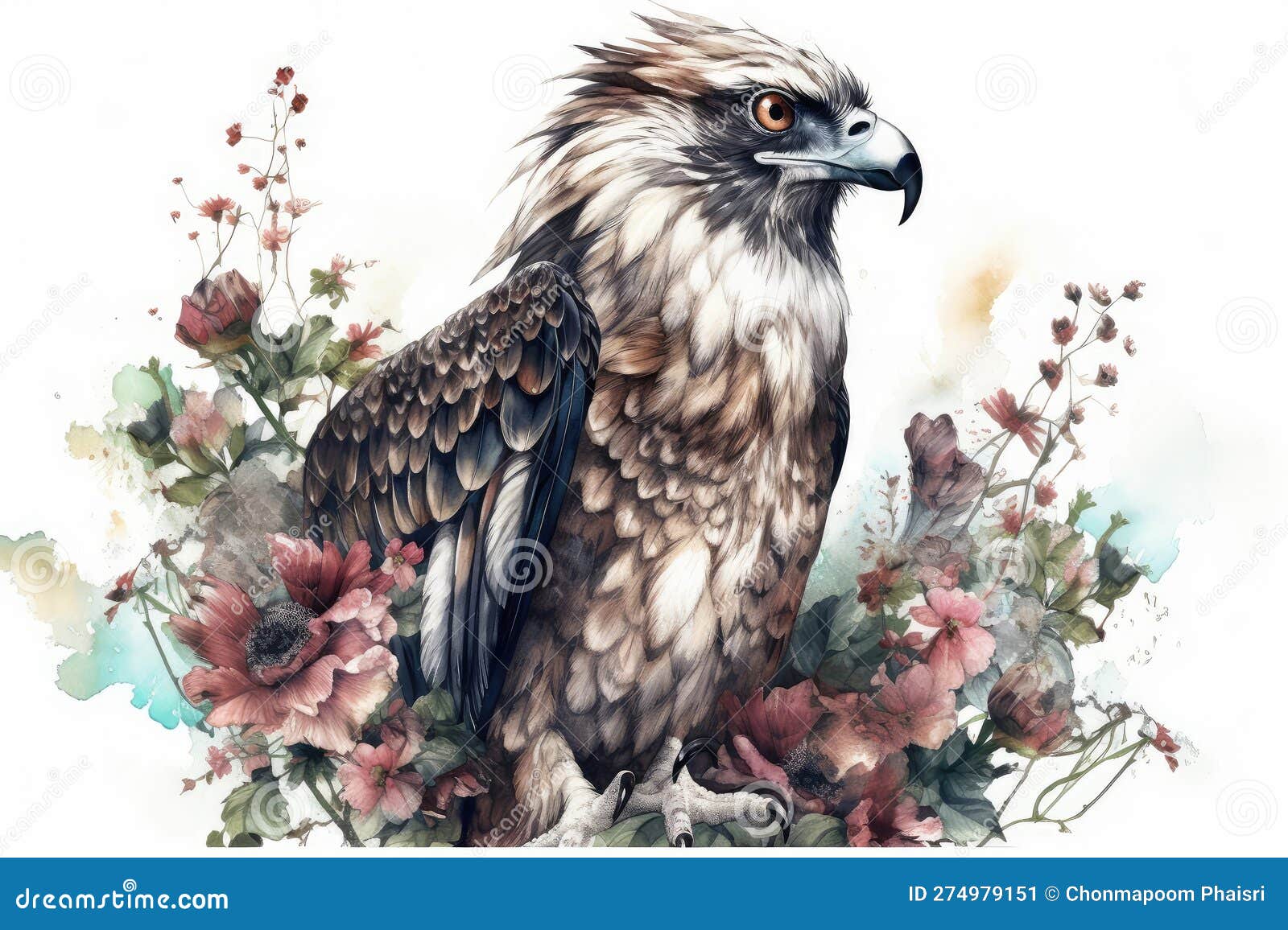Floral Osprey Sublimation Clipart Isolate on White Background Stock Floral Osprey Sublimation Clipart Isolate on White Background Stock