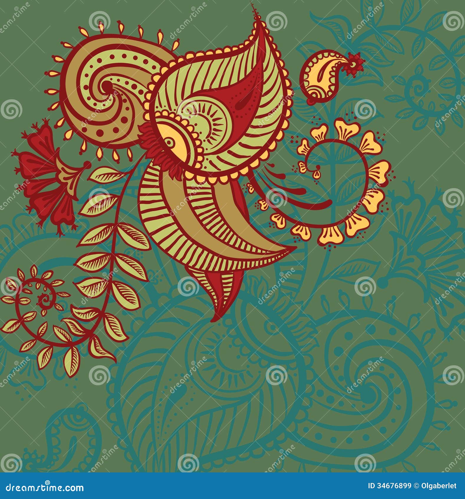 Floral paisley design stock vector. Illustration of element - 34676899