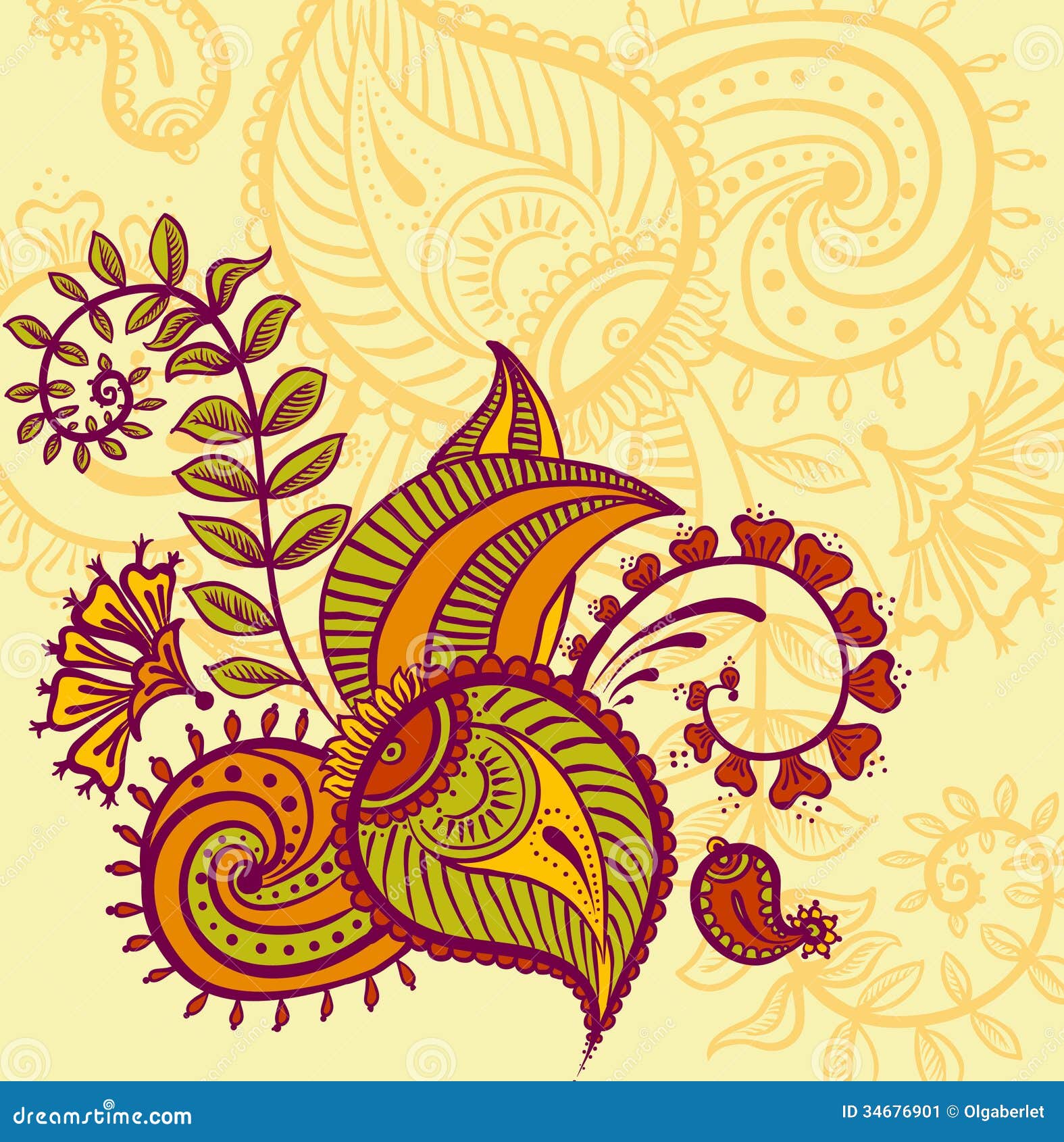 Floral paisley design stock vector. Illustration of edge - 34676901