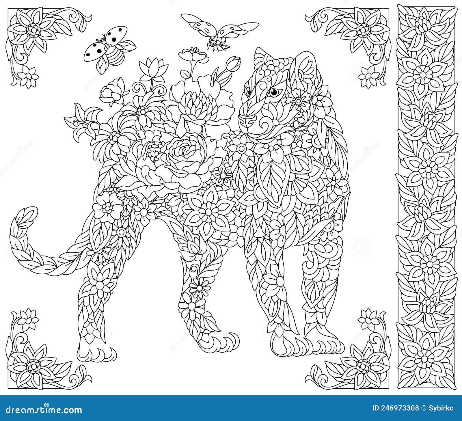 Floral Panther Coloring Book Page Stock Vector - Illustration of ...