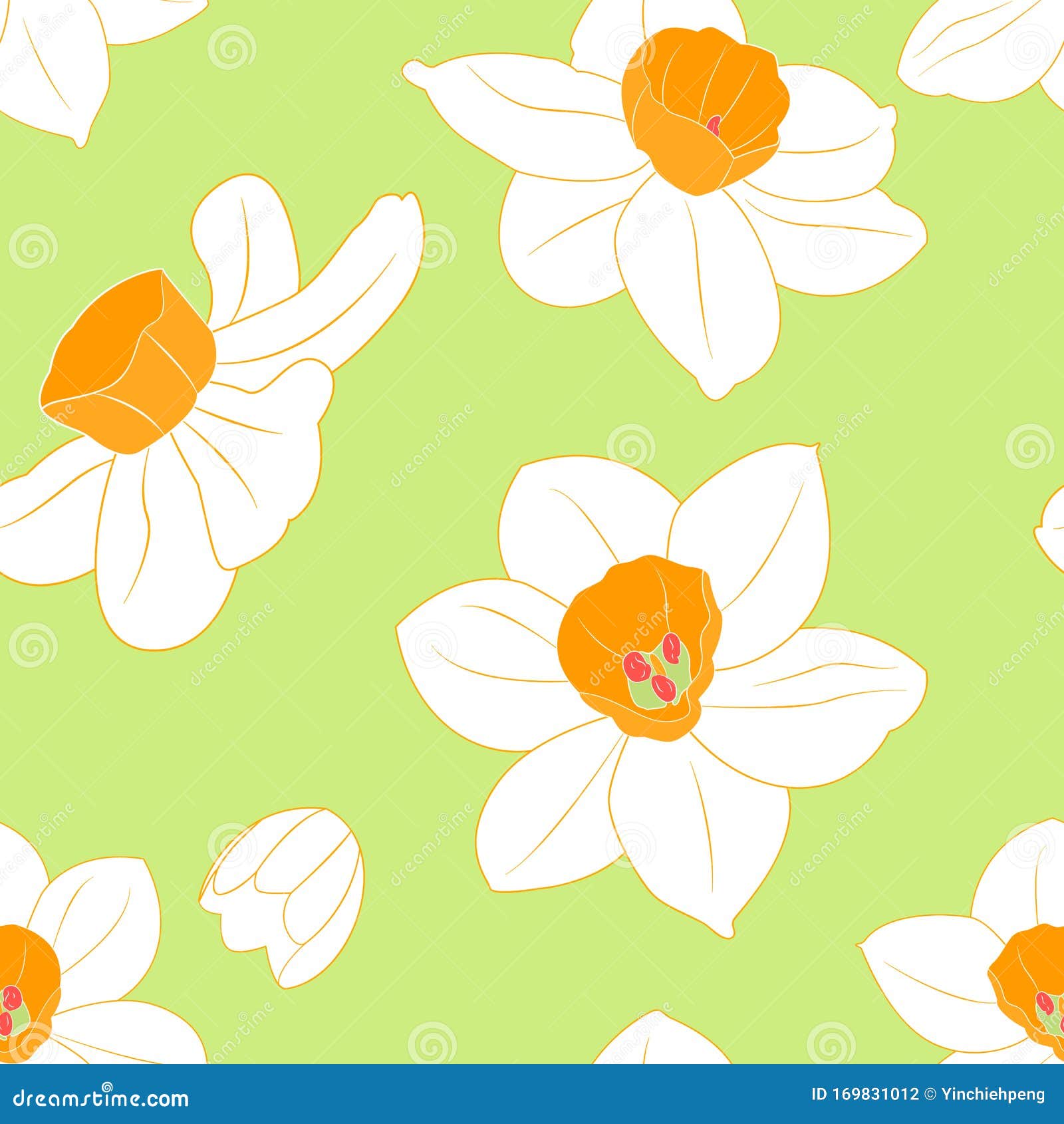 Floral Pattern Background With Yellow Or White Narcissus Daffodil Flower Or Narcissus Isolated On Green Background Stock Vector Illustration Of Floral Botanical 169831012