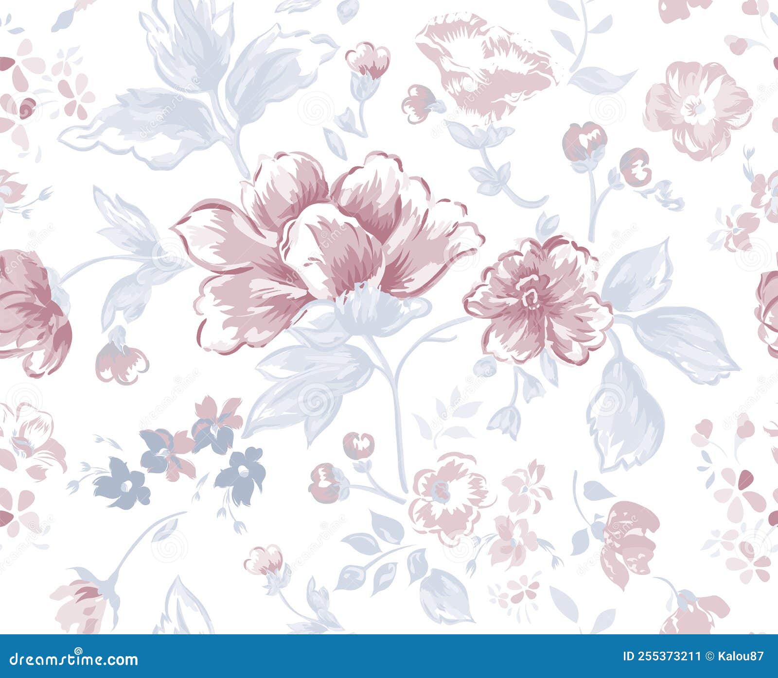 Floral Pattern. Pink and Blue Flowers Background Stock Vector