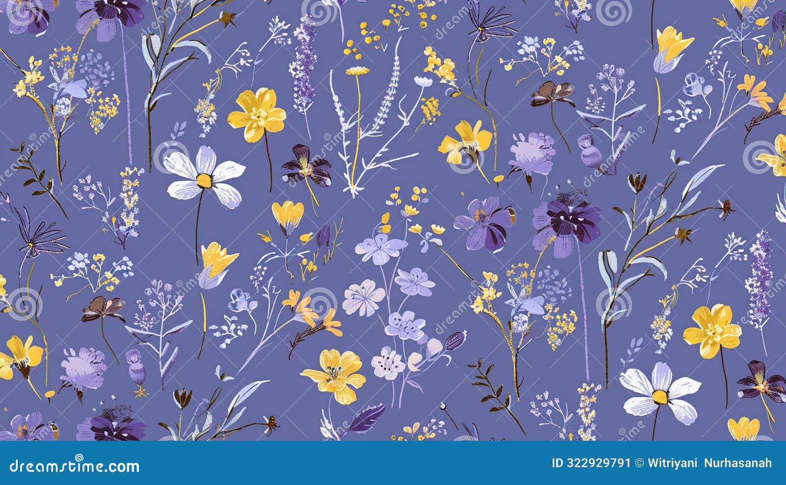 floral pattern in shades of blue and yellow