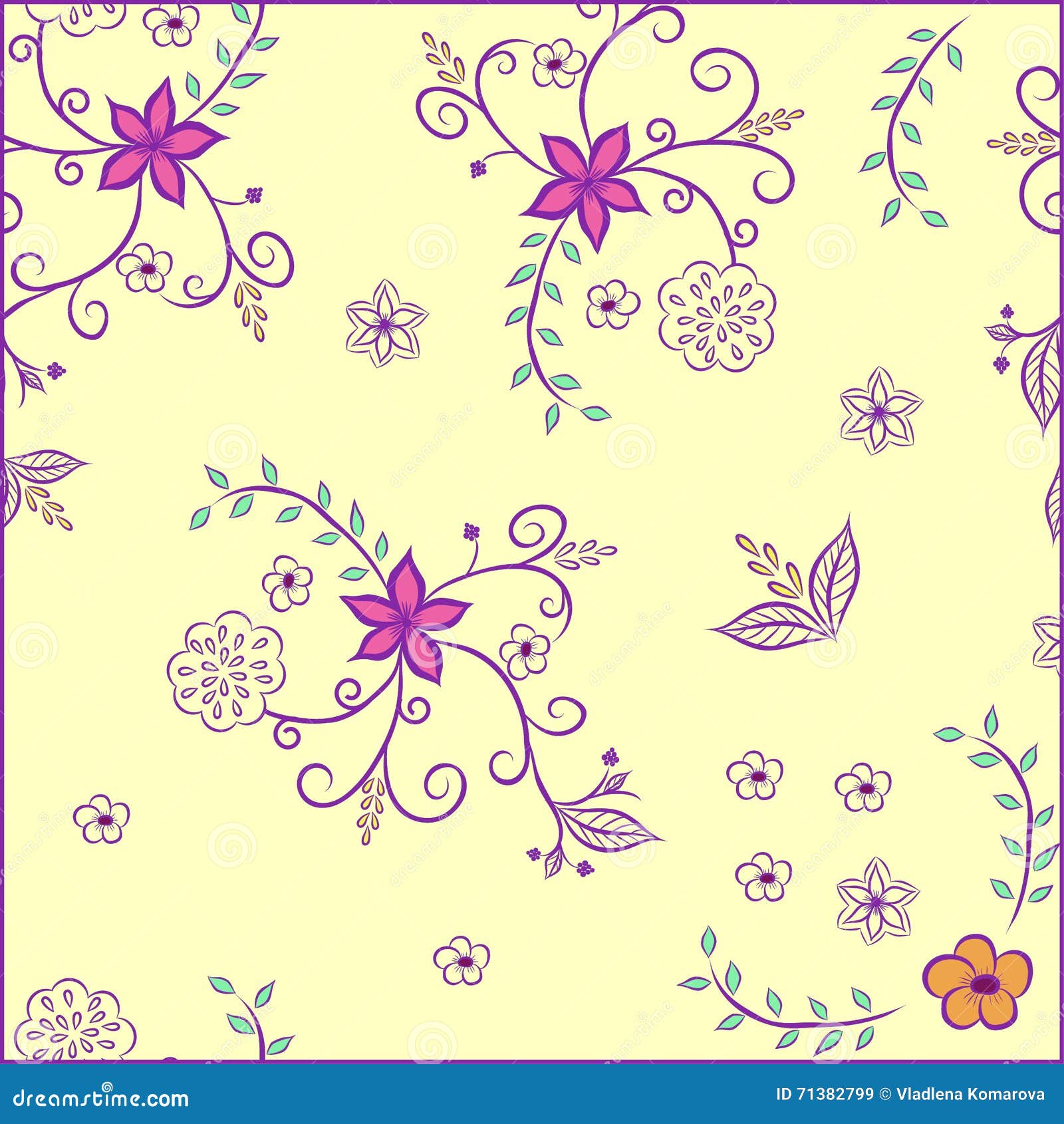 Floral Pattern on a Yellow Background Stock Vector Illustration of