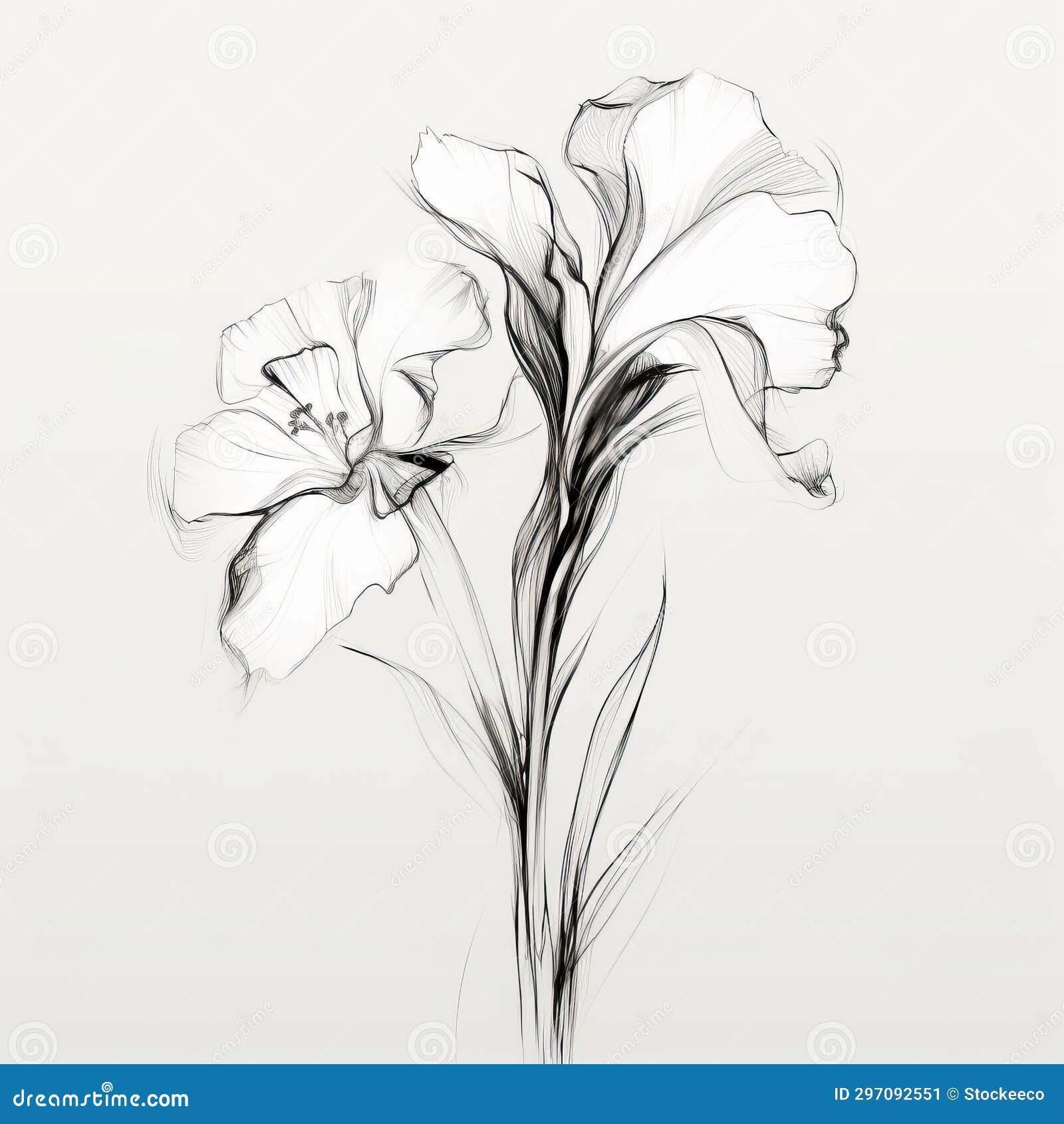 Minimalist Handmade Floral Illustration: Drawing Irises Flowers Stock ...