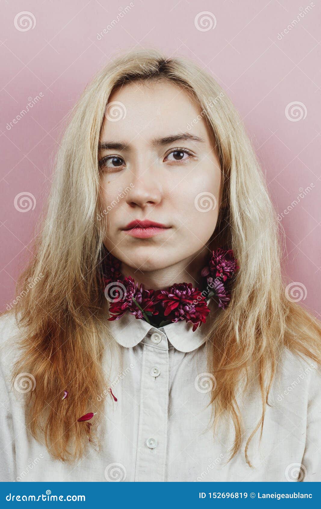 Floral Portrait Of Young Adult Female With Blond Hair Stock Image