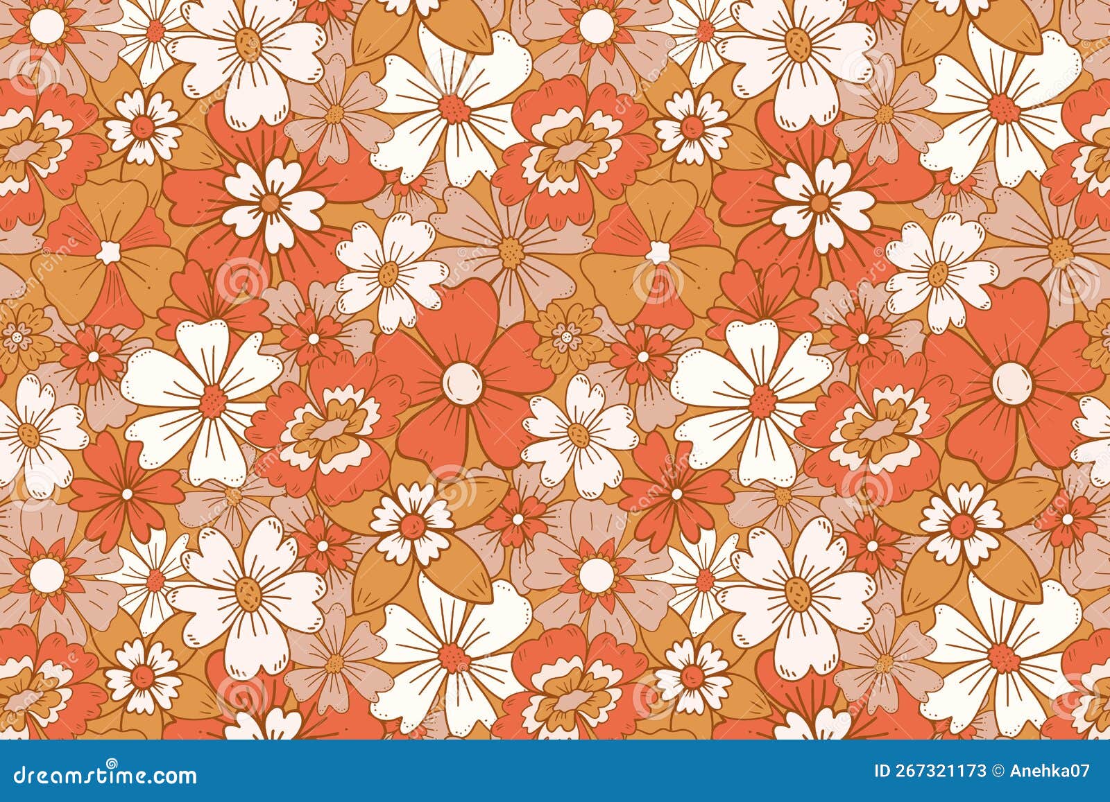 Hippie flowers boho seamless background. floral retro pattern