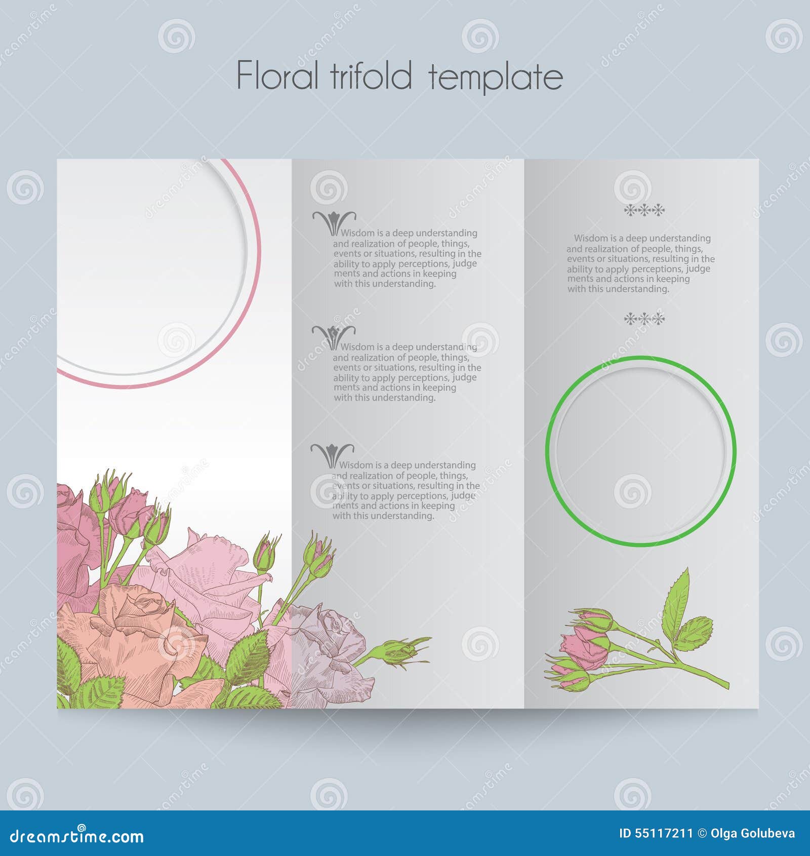 Floral Roses Template Tri Fold Mockup For Stock Vector Image 55117211 Tri Fold Greeting Card Template