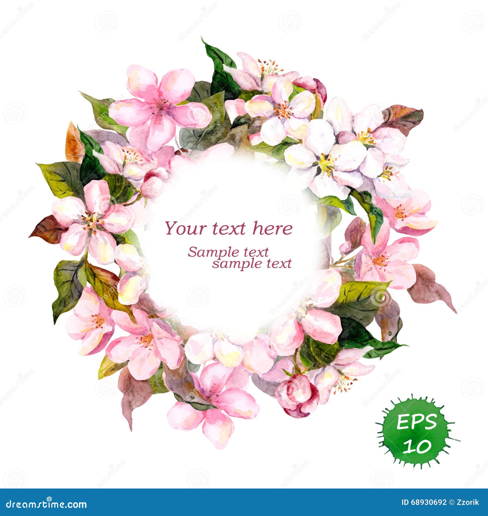 floral round wreath with pink flowers for elegant vintage and fashion . watercolor 