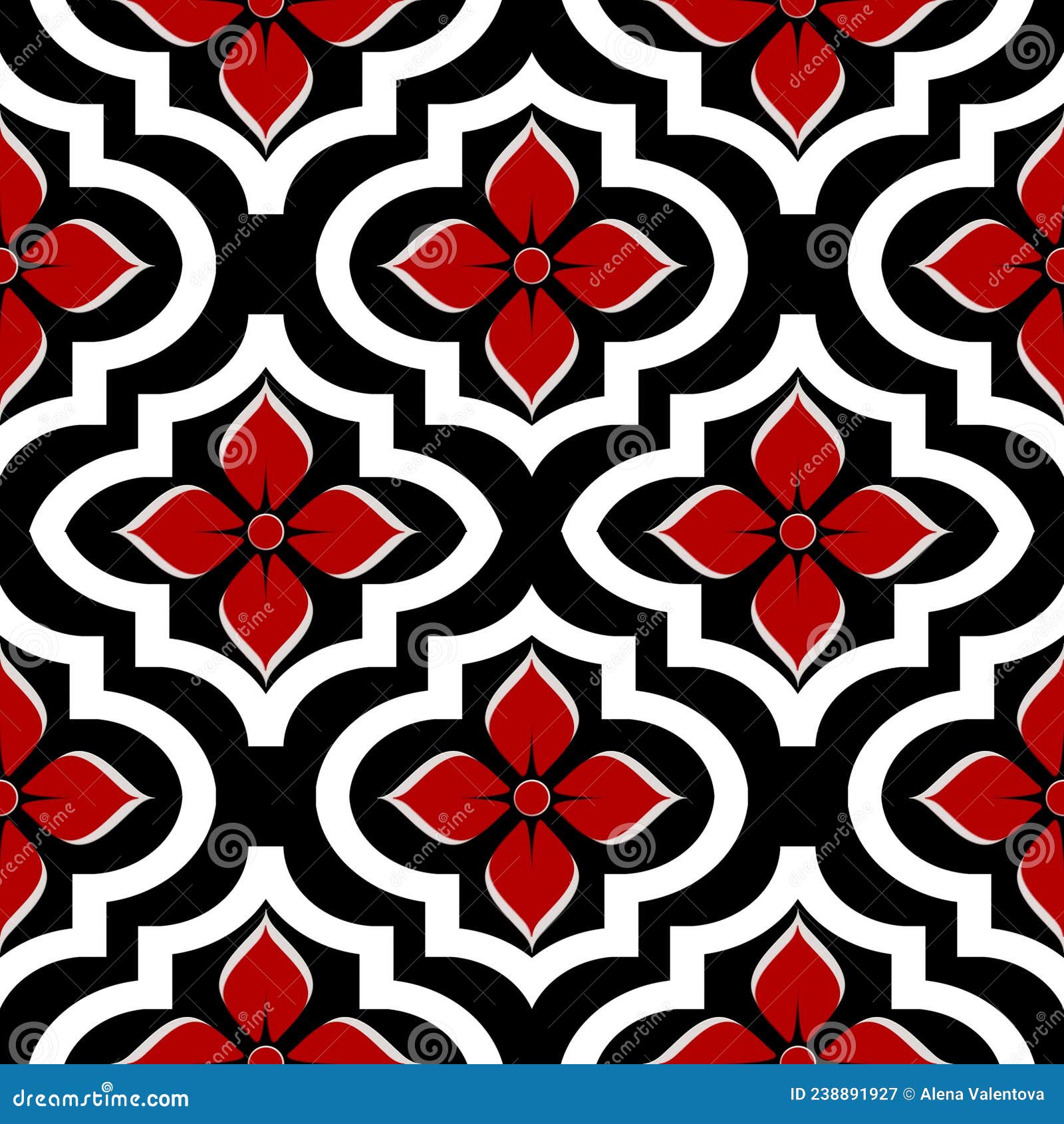 Floral Seamless Background. Red Black Texture with Abstract Floral