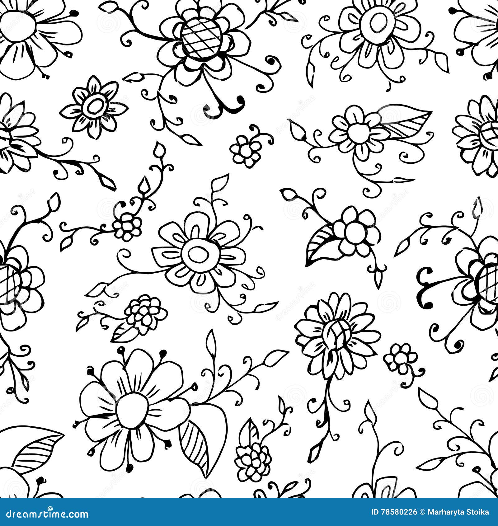 Floral Seamless Pattern Background. Vector Beautiful Plant. Black And White  Flower. Vintage Decor. Illustration 78580226 - Megapixl